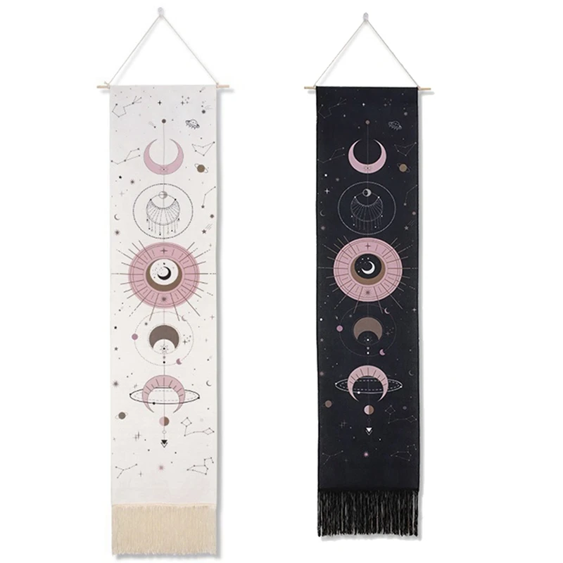 

2 Pcs Moon Lunar Eclipse Cycle Wall Hanging Room Carpet Dorm Tapestries Art Home Decoration Accessories White & Black
