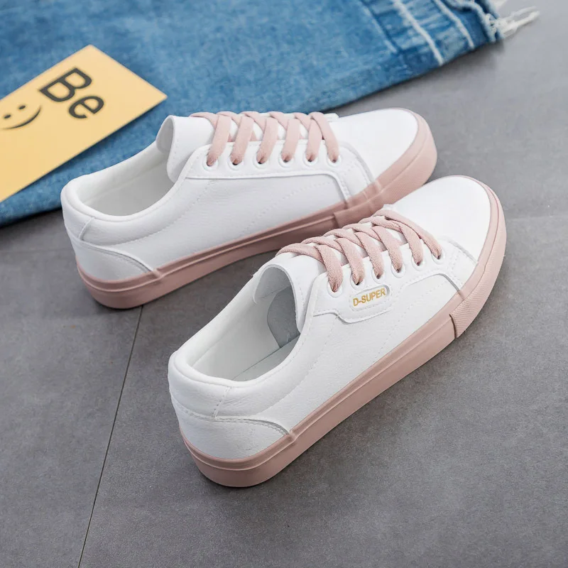 

Ladies Leather Flat Sneakers Solid Color Student Casual Low Sole Platform Shoes Fashion New Style Shoes Women