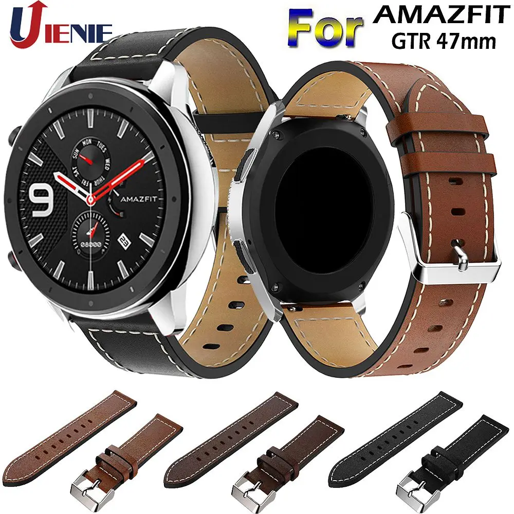 Ремешок кожаный 22 мм для смарт часов Xiaomi Huami Amazfit GTR 47 мм/Pace/ Stratos 3 2