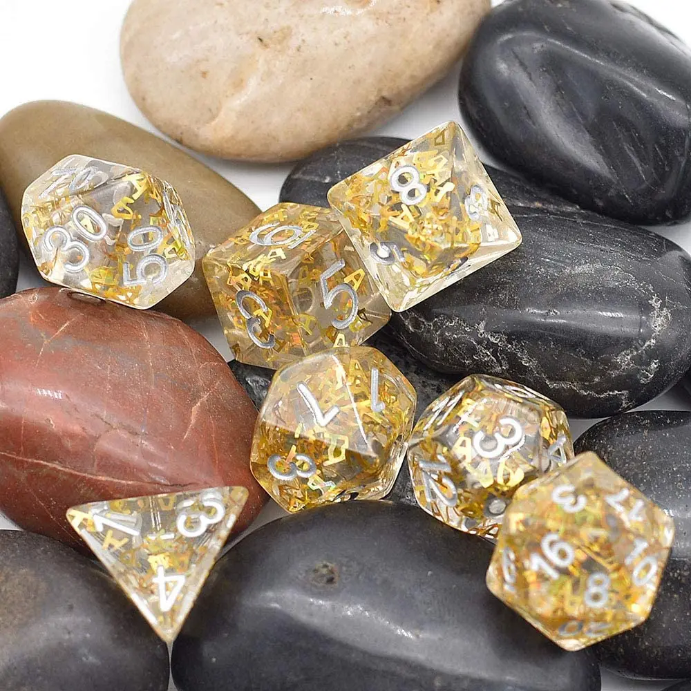 7 шт./компл. Искусственные кости заполненные золотом игральные A D4 D6 D8 D10 D % D12 D20