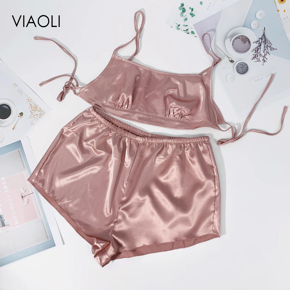 

New Women's Pajamas Summer Short Sleepwear Clothes Sexy Home Sleepwear Seuits Women 2 Pieces Satin Silky Home Wear Pijamas Women