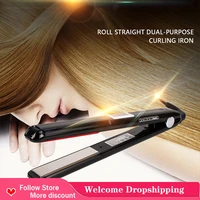 new pro titanium flat iron 2 in 1 hair straightener and curling iron faster heating dual voltage lcd display hair tools