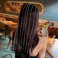 luxury rhinestone shiny womens hair clip korean popular braid braided hair bands girl long tassel chain ribbon hair accessories