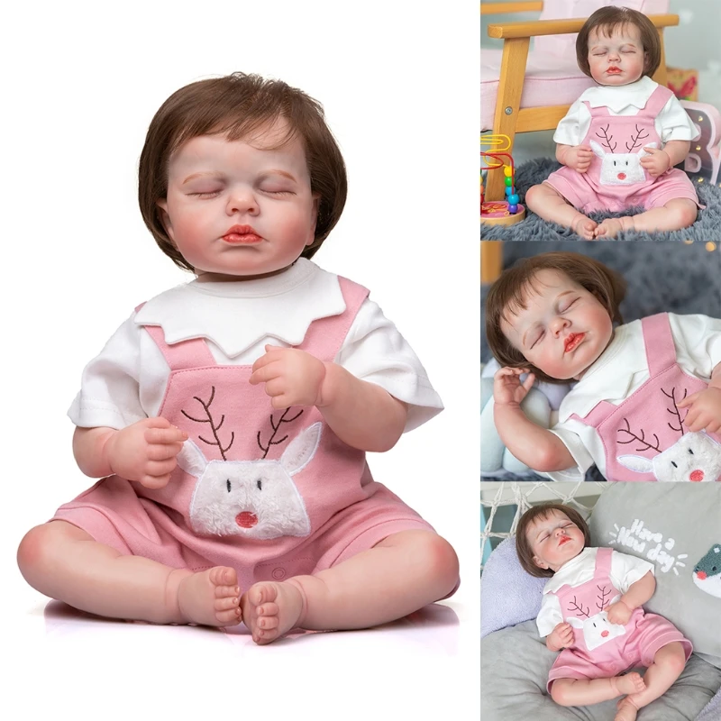 

19’’ Baby Girl Cuddle Doll Reborns Simulation Doll Lovely Heavy Duty Lifelike Toy with Brown Hair Newborn Birthday Gift