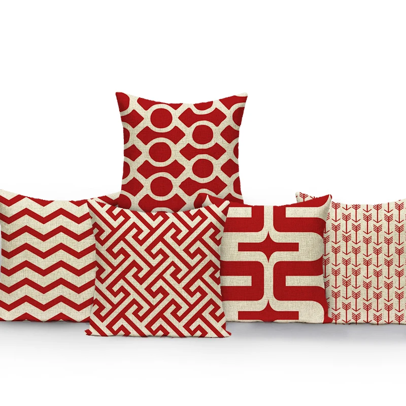 

Geometry Red Yellow Cushion Covers Abstract Arrow Stripes Pillow Case Home Decor Sofa Car Throw Pillows Retro Cushion Cover