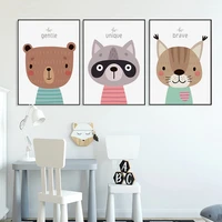 cartoon woodland wall art canvas painting animals personalised birth details nursery decor prints pictures baby room decor