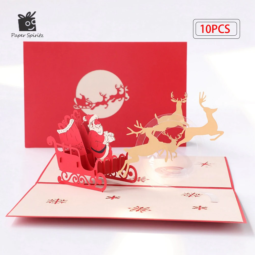 

10 Pack Pop-up Card 3D Happy Holidays Greeting Cards Christmas Cards New Year Merry Xmas Reindeer Postcard Wholesale Supplier