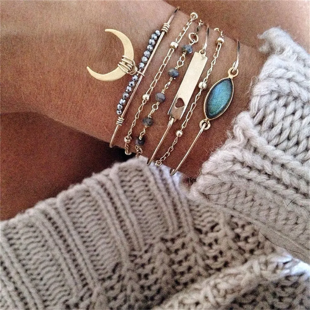 Браслет женский многослойный с цветными камнями Ювелирное Украшение в стиле