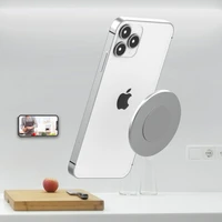 magnetic suction wall mount for iphone 13 12 mini pro max thin aluminum alloy wall holder cellphone stand w strip adhesives