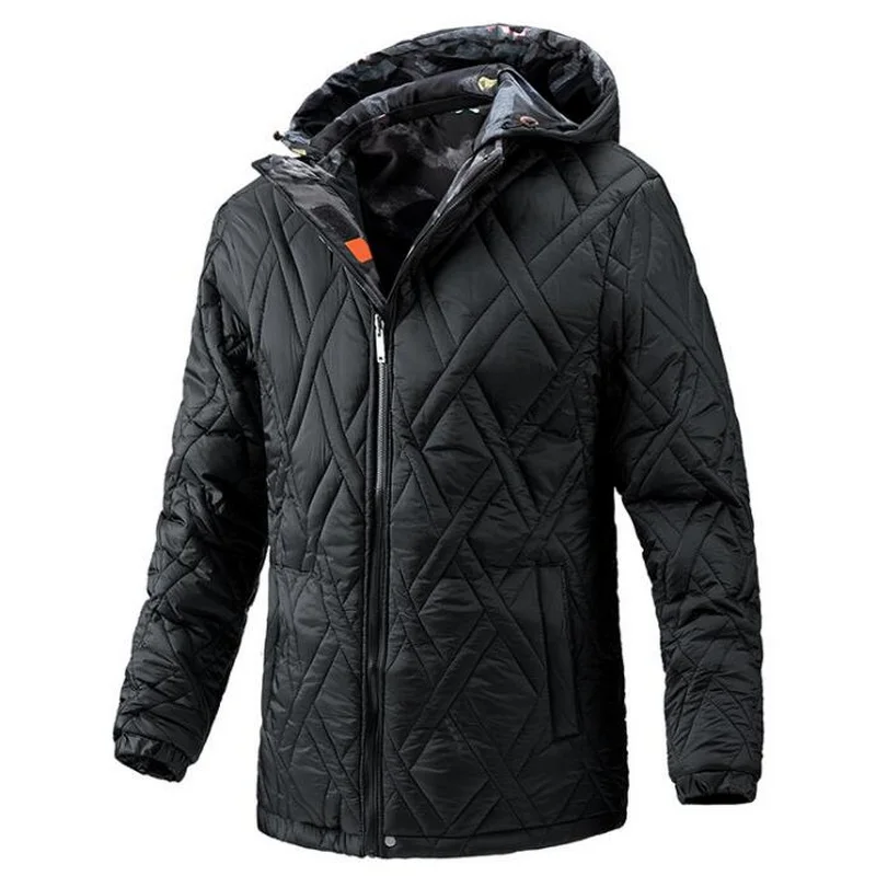 VXO Men's Parka Mid-Length Coat Graffiti Patchwork Camouflage Double-Sided Wear Jacket  Streetwear Winter Warm Outdoor Coat