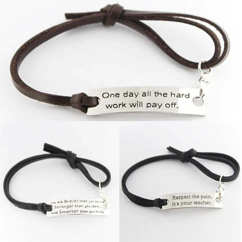 Комплект из 3 вдохновляющих браслетов для женщин, персонализированный подарок на день рождения дружбы, мотивационные цитаты, кожаный браслет, ювелирные изделия