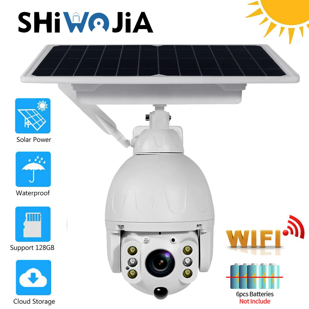 

SHIWOJIA Outdoor Solar Camera Wifi PTZ Cloud Wireless 4X Zoom Survaillance 360 Cameras PIR Human Inductiom Cctv SD Smart Cam