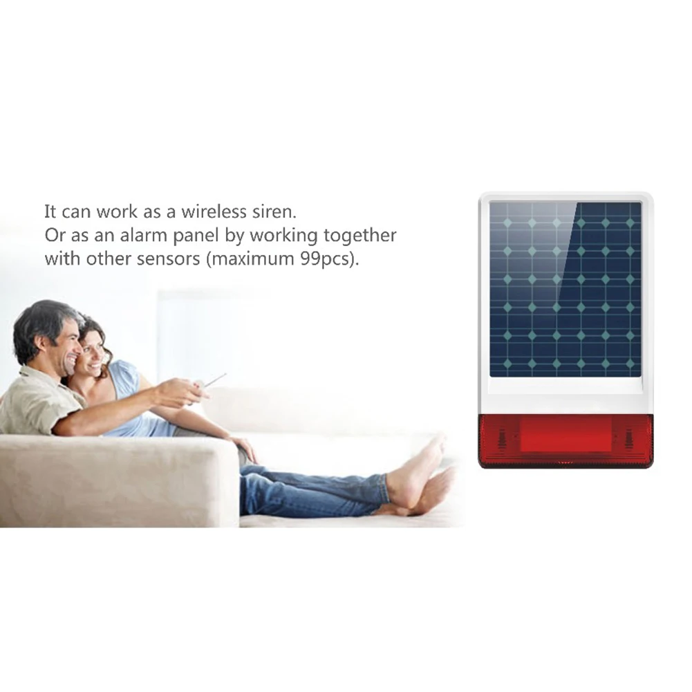 

Solar 433MHz Strobe Light Siren with 2 Remotes for Home Security Alarm System Home Security Alert Infrared Sensor