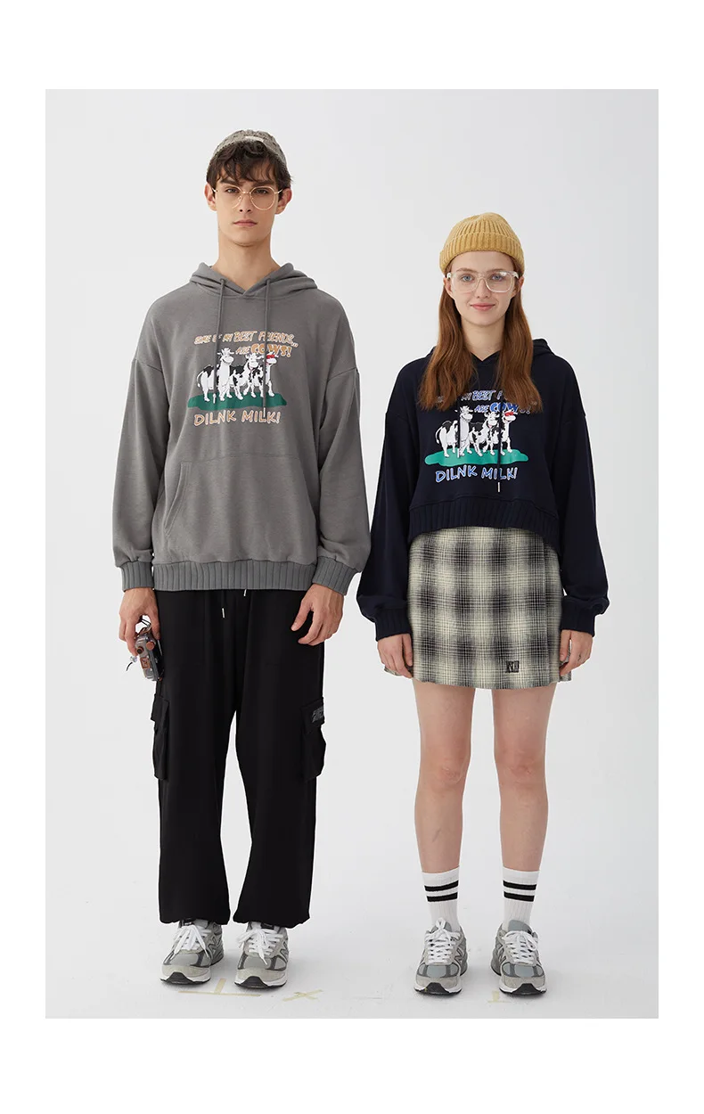 Одежда для пары свитер с длинным рукавом и капюшоном коровьим принтом мужская