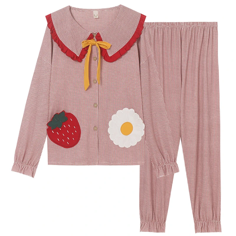 Новинка осени 2020 Женский пижамный комплект из чистого хлопка широкие брюки с