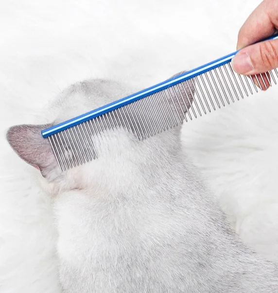 

1 PC Stainless Steel Pet Comb with Different Spaced Rounded Teeth Grooming Remove Knots Professional Shedding Tool