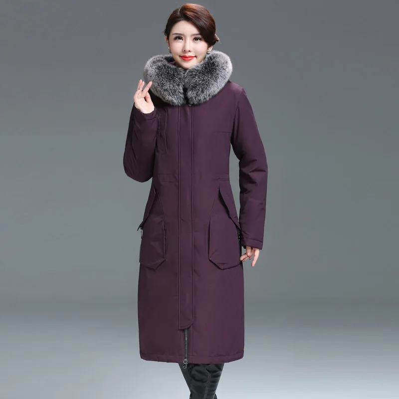 Парка женская зимняя на молнии с длинным рукавом и меховым воротником 2020 размера