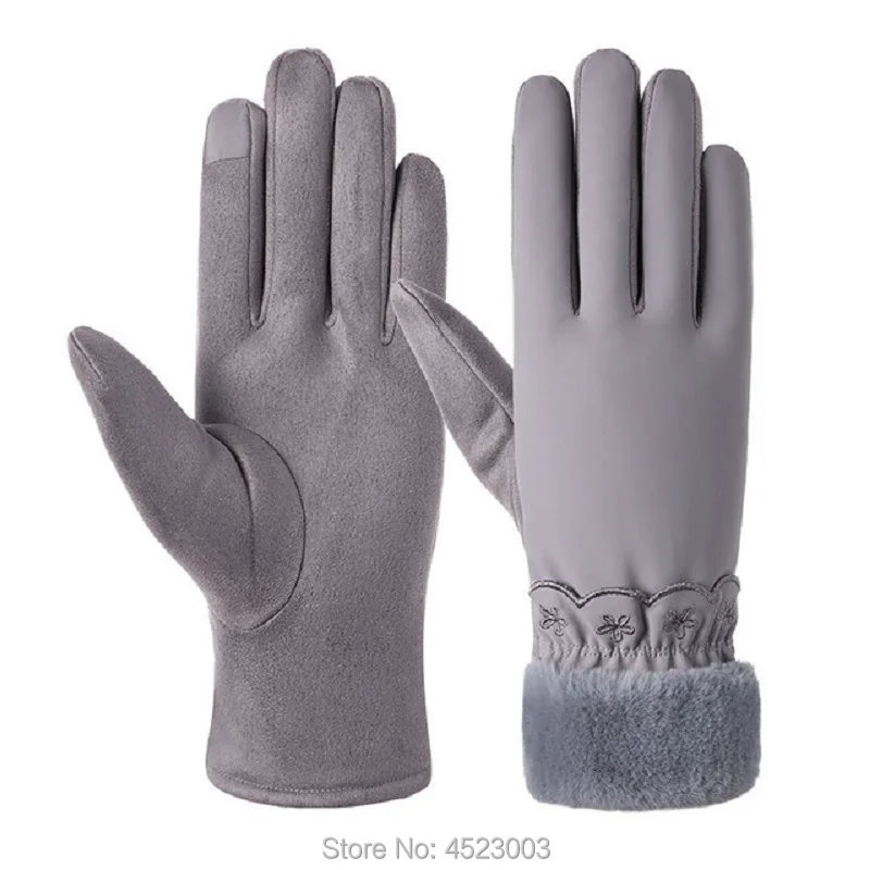Женские зимние замшевые перчатки элегантные теплые для сенсорного экрана