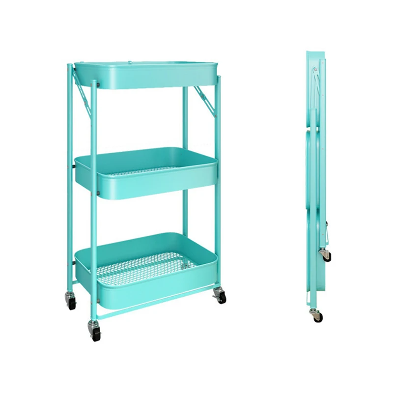 

Foldable Storage Shelf Cart Free Installation of Folding Kitchen Supplies Shelving Mobile Multi-layer Storage Cart Organizer