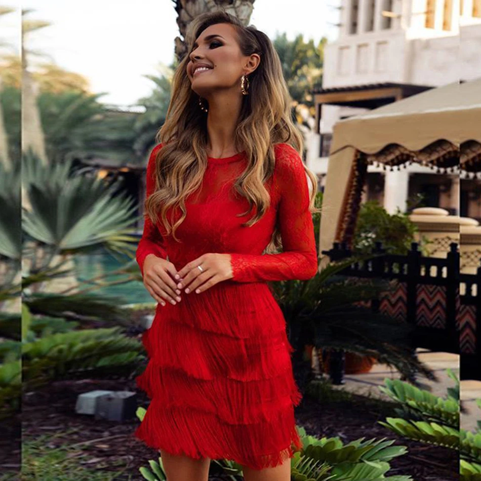2021 новая весенняя мода для женщин Бандажное платье пикантные красные с длинным