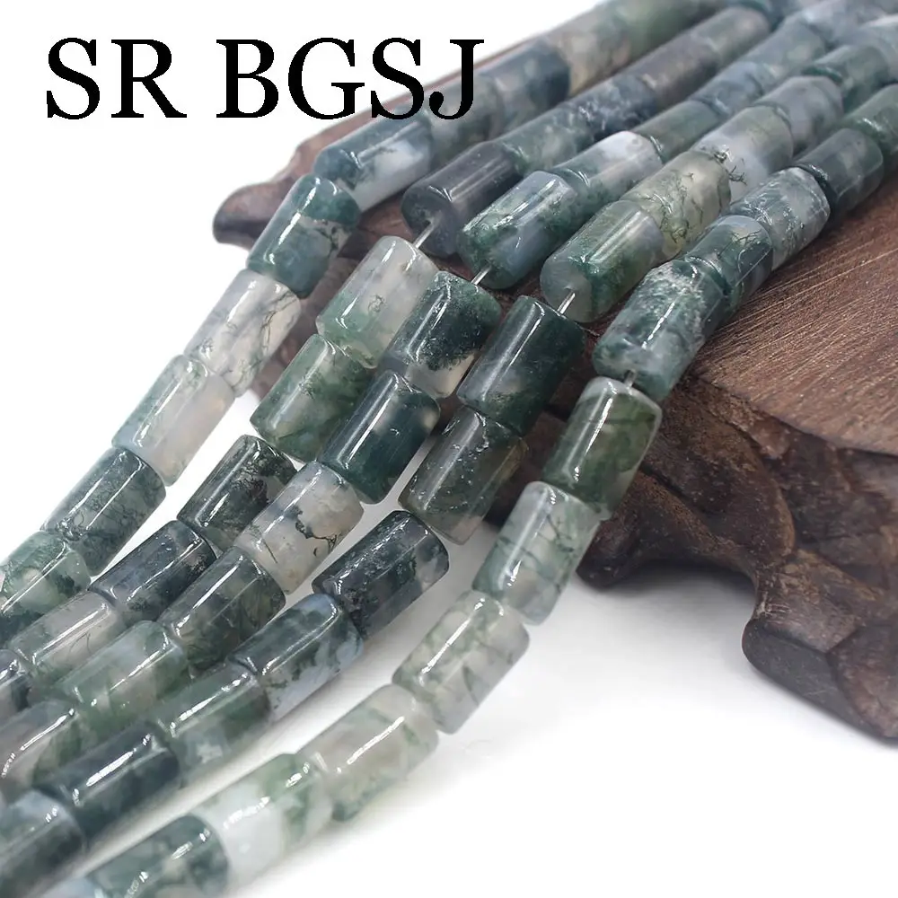 

Free Shippin 8x12mm Column Tube Natural Moss Agates Diy Loose Jewelry Making Beads Strand 15inch