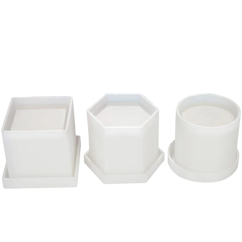 

6 Pack Big Diy Planter Pot Mold Hexagon Cubic And Cylinder Resin Mold 3 Pack Coaster Silicone Mold Round Square Hexagon Square S