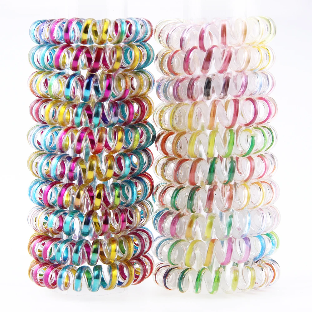 10pcs rainbow Spiral Hair Ties No Crease Elastic Ponytail Holders Phone Cord Traceless Hair Ring