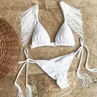 Сексуальные бикини, женский купальник 2021, купальник с кисточками, однотонный белый купальный костюм, пляжная одежда, женское бразильское бикини