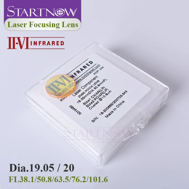 II-VI, инфракрасный, США, CVD, ZnSe, фокусировка объектива, диаметр 19, 05 мм, 20 мм, фокусное расстояние, 38,1, 50,8, 63,5, 76,2, 101,6 мм, для CO2 лазерной резки