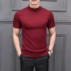 MRMT 2019 новый осенний мужской свитер чистый цвет полувысокий Воротник Вязание для мужчин с коротким рукавом свитера Топы