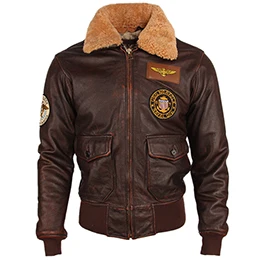

Vintage Distressed Men Leather Jacket Quilted Fur Collar 100% Calfskin Flight Jacket Men's Leather Jacket Man Winter Coat