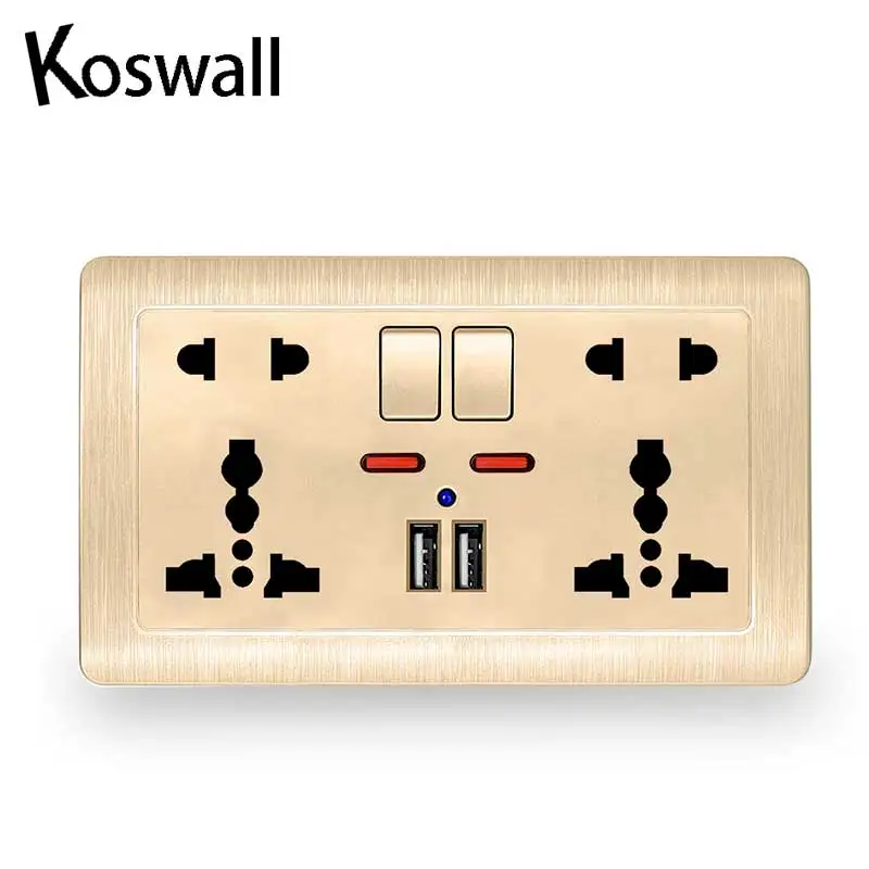 Настенная розетка с двойным универсальным 5 отверстиями переключаемая 2.1A