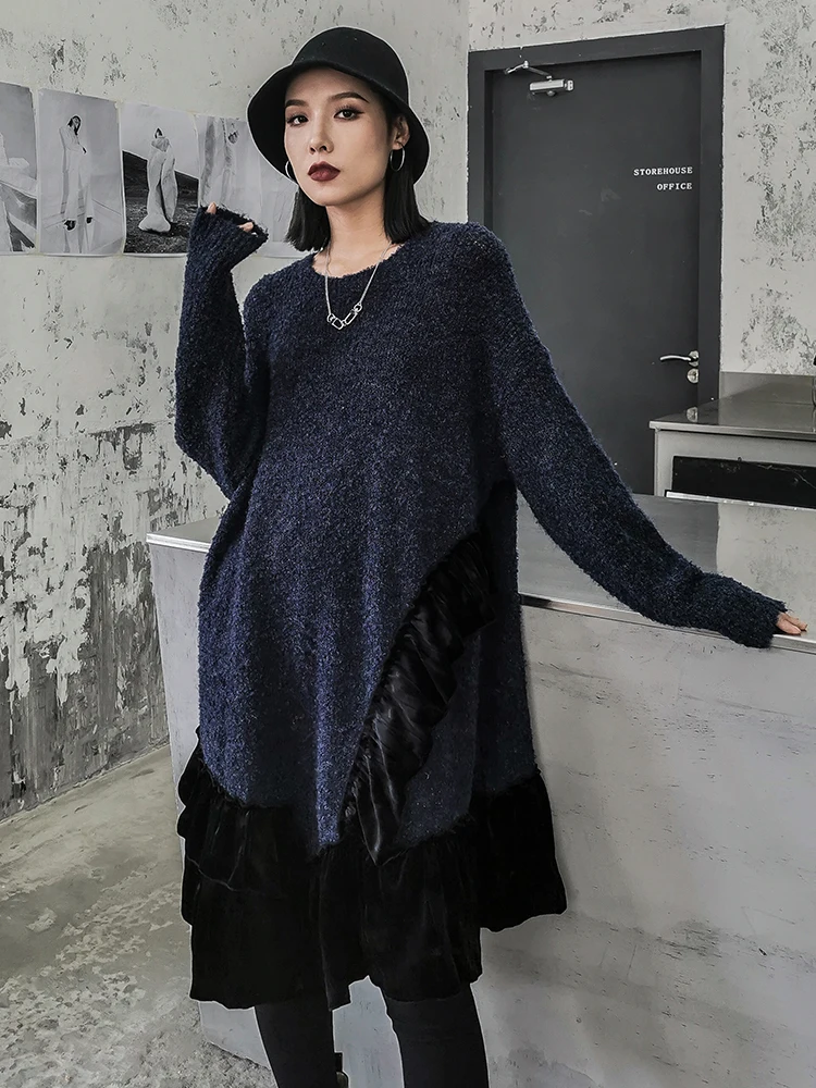 QING MO черное Серое Женское зимнее платье свитер 2019 женское свободное большого
