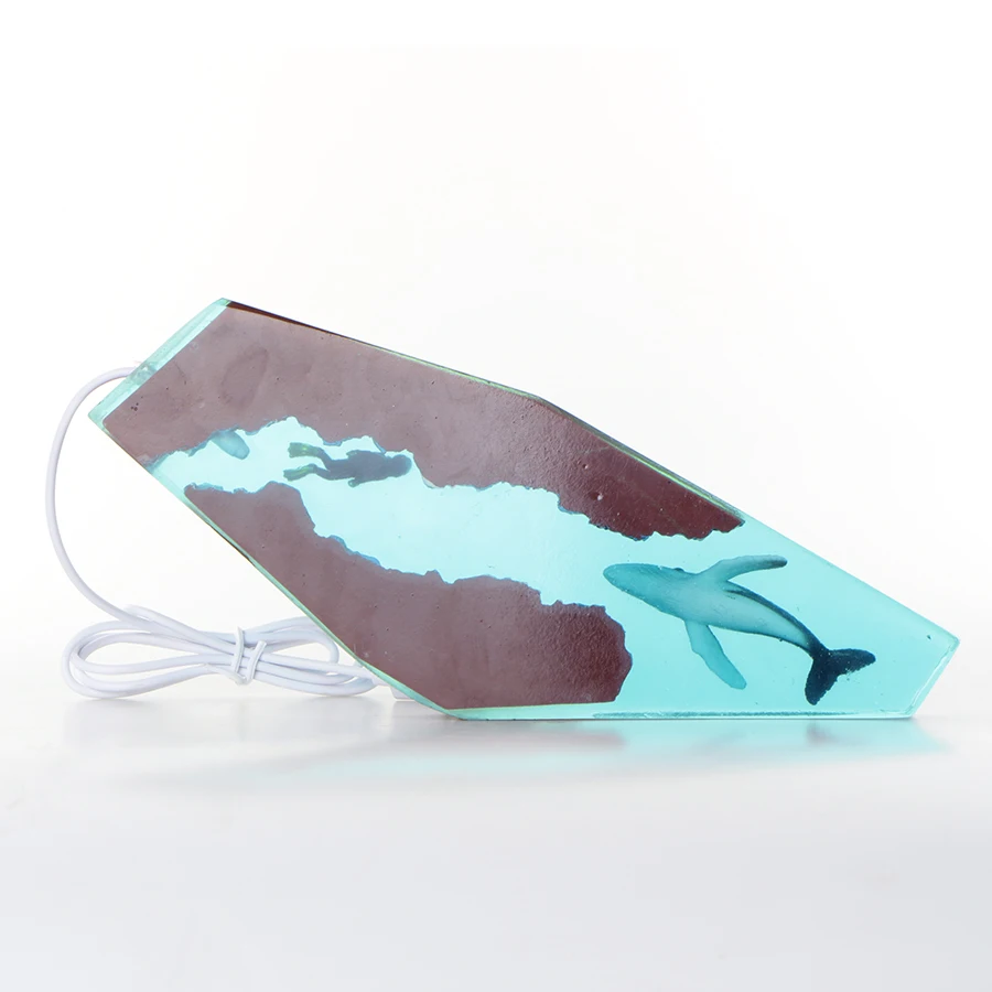 Diver And Humpback Epoxy Resin LED Night Light Whales Deep Sea Shimmer Usb Desktop Lamp Home Decoration | Освещение