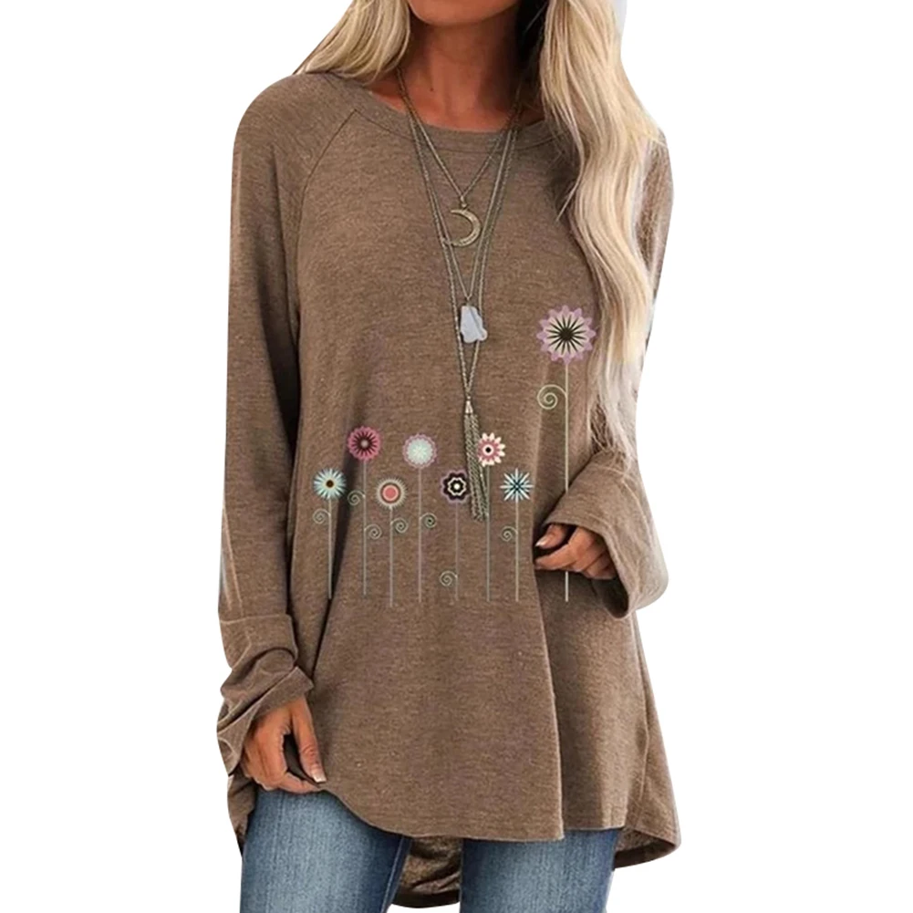 Размера плюс для женщин модные футболки девочек Повседневная Осенняя Цветочный
