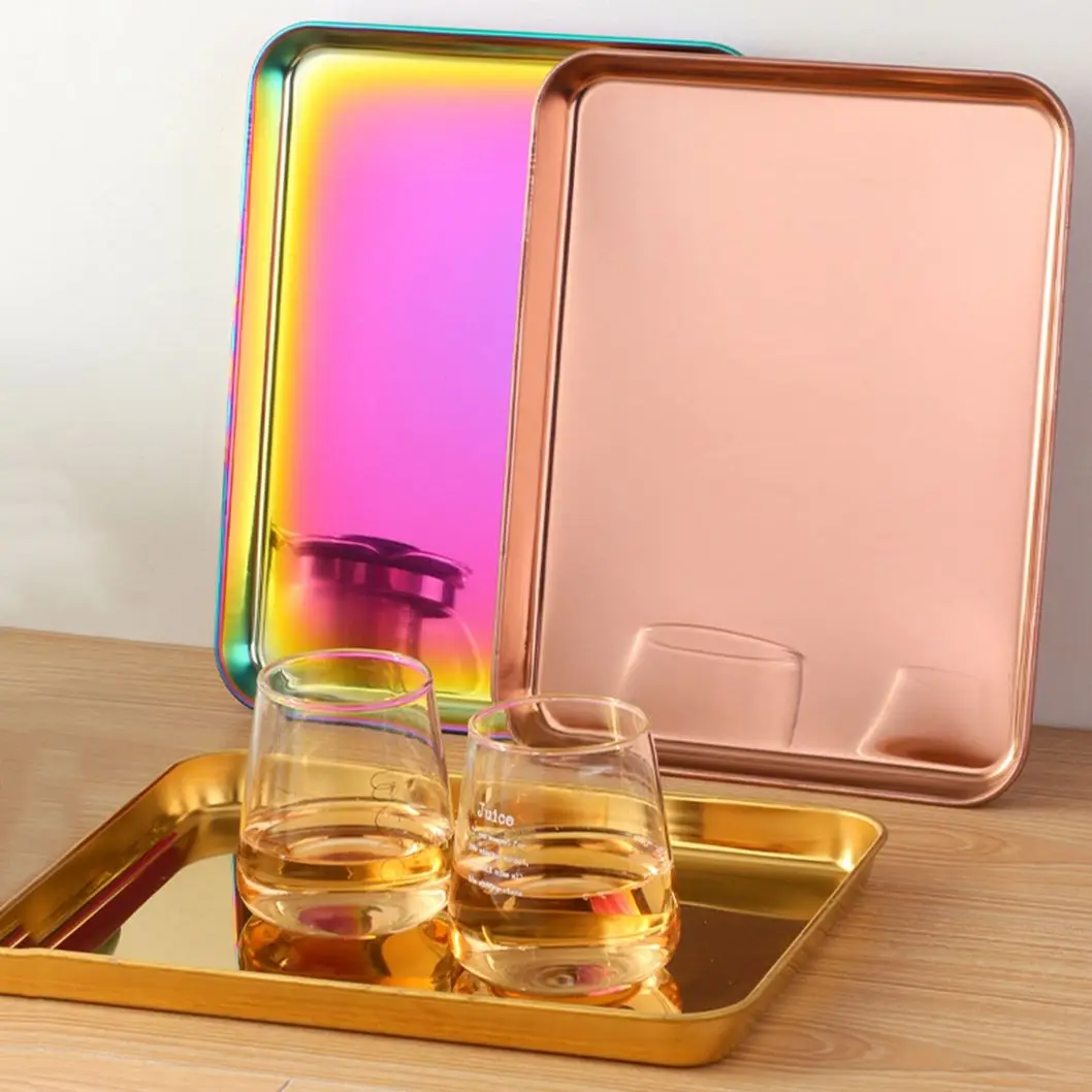 

1 шт. красочная нержавеющая сталь для хлеба, большой противень для выпечки фруктов, металлические пластины, поднос для стола, декор комнаты