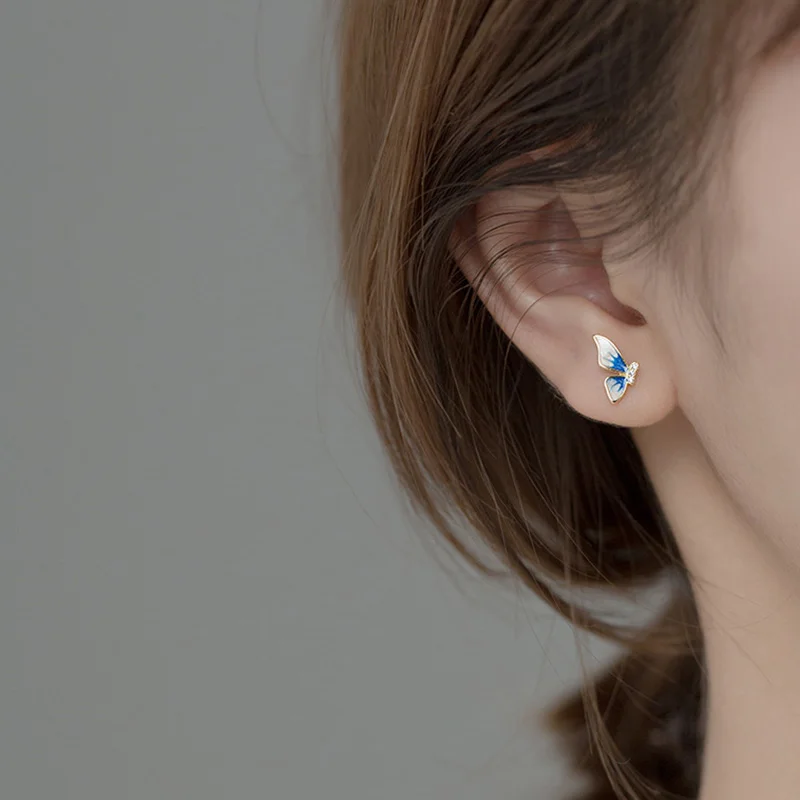 

PONYKISS Trendy 925 Sterling Silver symmetry Butterfly Zircon Stud Earrings for woman Party Fine Jewelry Wholesale Accessory