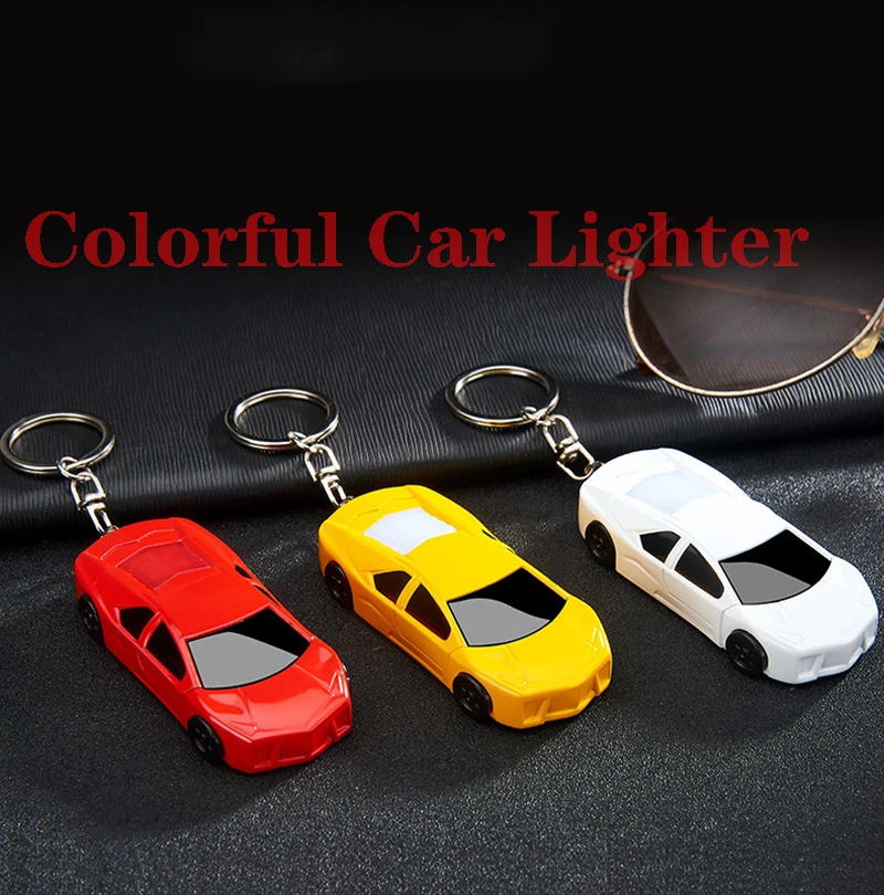 Creative sport car lighter gas inflate ignition with key buckle LED lights zinc alloy blue direct jet green flame smoking gift | Дом и сад