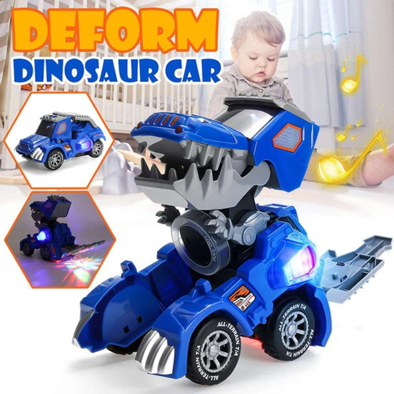

1Pc Transforming Dinosaur Toys With Light And Voice Electric Deformed Dinosaur Chariot Car Toy For Kids Boys Girls Birthday Gift