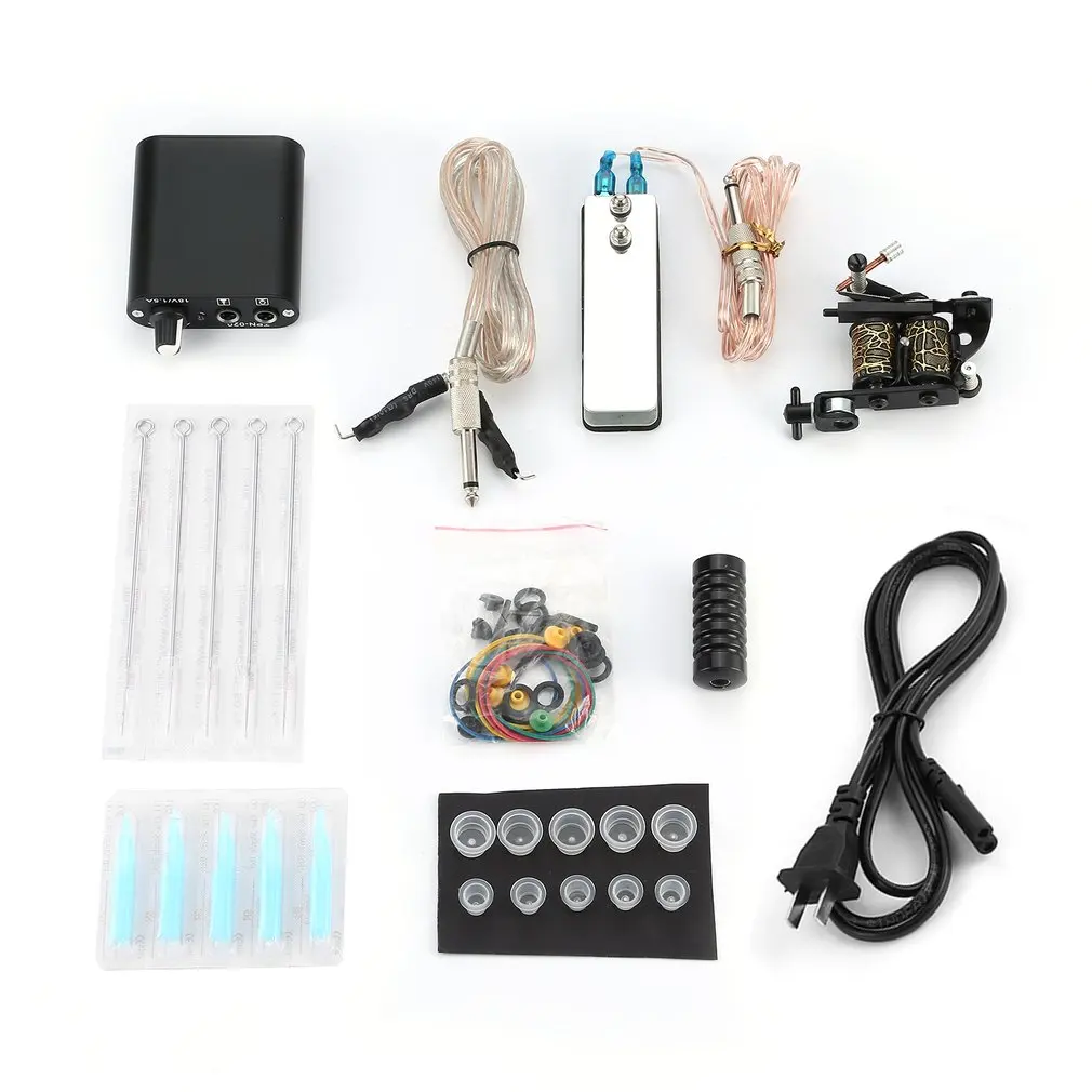 Набор для тату машинки начинающих чернила источник питания иглы наконечники