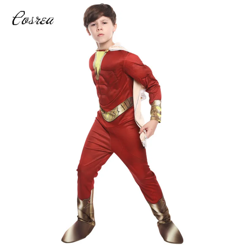Детский костюм Shazam на Хэллоуин с накидкой, костюм Billy Batson, боди, Comic Con, Детский комбинезон Shazam для мальчиков, вечерние комбинезоны, униформа