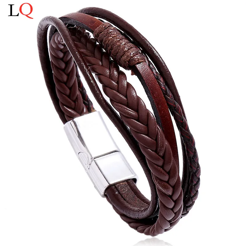 

Vintage Leaf Feather Multilayer Leather Bracelet Men Fashion Braided Handmade Rope Wrap Bracelets & Bangles Man Male Gift 5 lapS