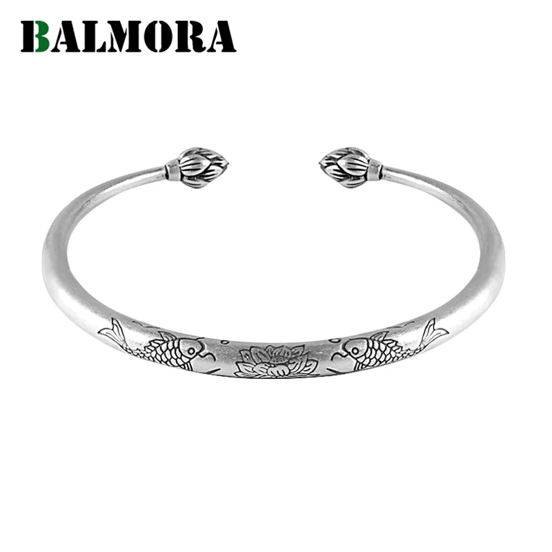 Цельные браслеты BALMORA из чистого серебра 990 пробы с рыбками и цветами, открытые браслеты для женщин, Подарочный браслет для влюбленных, серебряные ювелирные изделия, аксессуары Esposas
