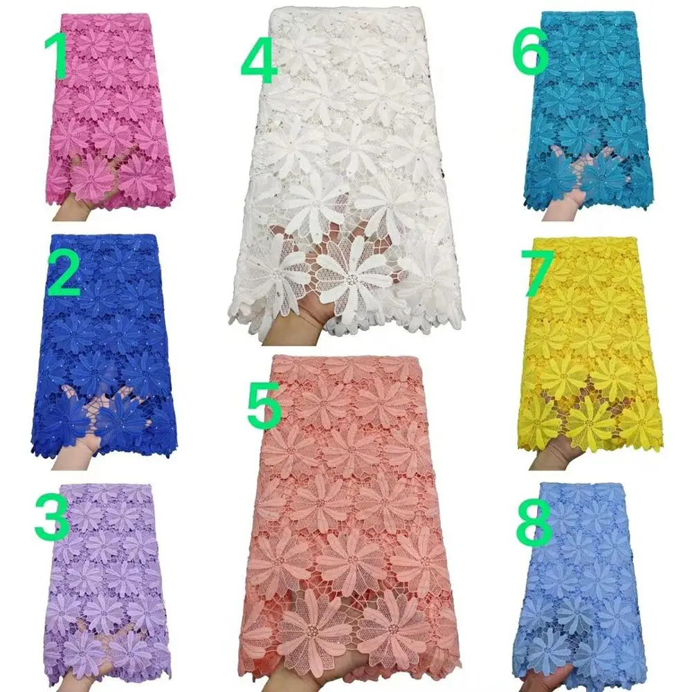 

Hot Selling African French Water Soluble Guipure Lace Fabric High Quality Nigerian Guipure Cord Lace Fabric For Wedding J24