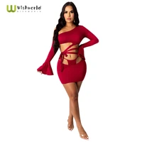 2021 summer new sexy off shoulder lotus sleeve dress fashion women beach casual skirt party dress occupation suit