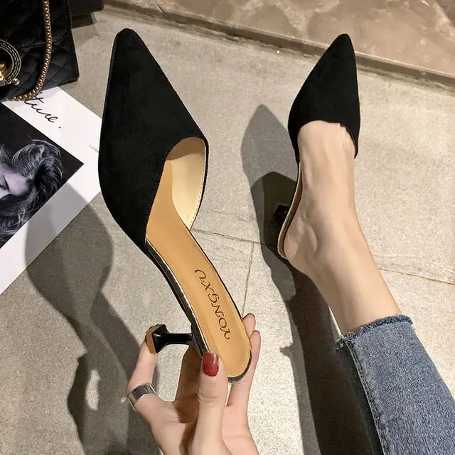 

2020 ladies high heel women summer flocking pointed sandals sexy high heels slippers fine heel women's shoes