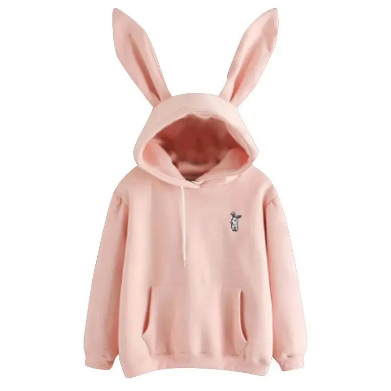 Women Fashion Casual All-match Hooded Loose Small Rabbit Embroidered Fleece Sweatershirt Hoody Top New ！！！ | Женская одежда
