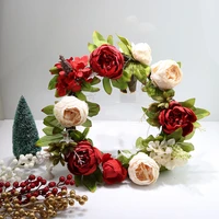 christmas door knocker artificial peony wreath simulation silk cloth flower home festival wedding rattan ring diy decoration
