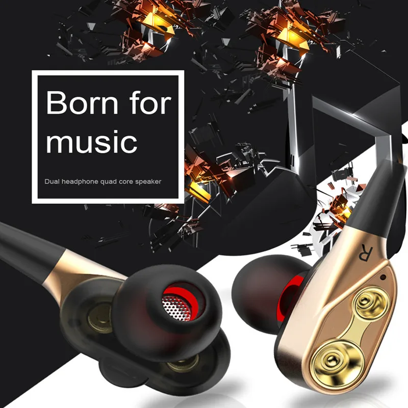 LEORY Dual Dynamic Driver 3.5mm Gaming Earphone Quad-Core Stereo Strong Bass Music Wired Headset Line Control Earbuds with Mic |