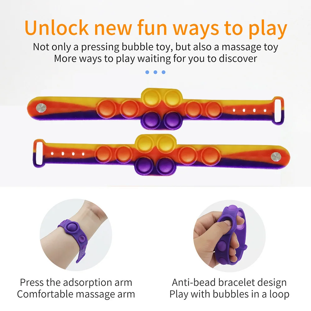 Pulsera de descompresi&oacute;n de burbujas de arco&iacute;ris para ni&ntilde;os y adultos, juguete sensorial de pulsera burbuja, juguete educativo-2